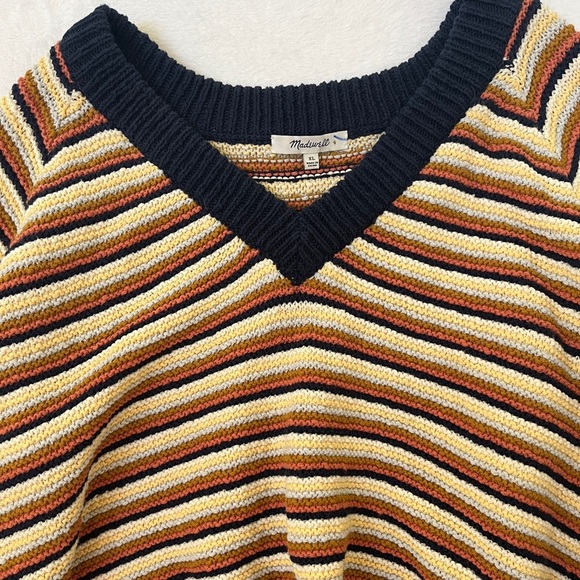 Madewell Arden VNeck Multi Cotton Slouchy Striped Sweater Sz XL 90s Gilmore Girl - Picture 4 of 10